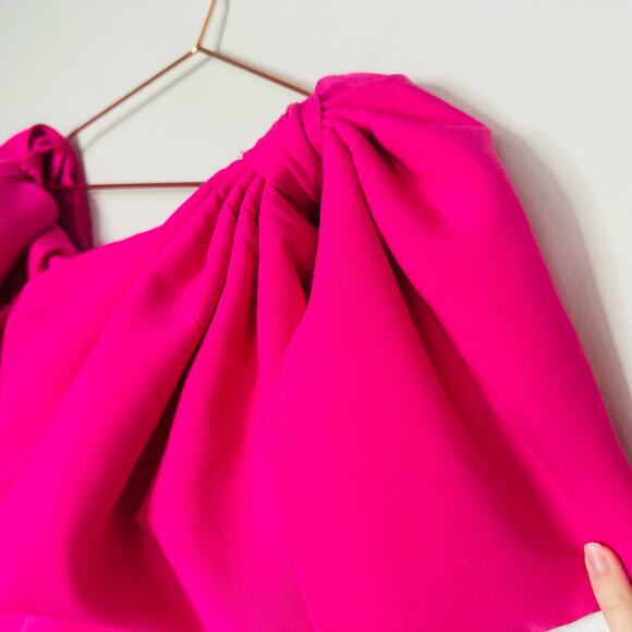 TOCCIN x RTR Women's Bright Pink Off the Shoulder Bow Sleeve Mini Dress Size 4 - Picture 9 of 15